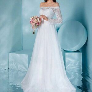 White Long-Sleeve Lace Princess Wedding Dress – Elegant & Timeless